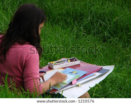girl drawing church