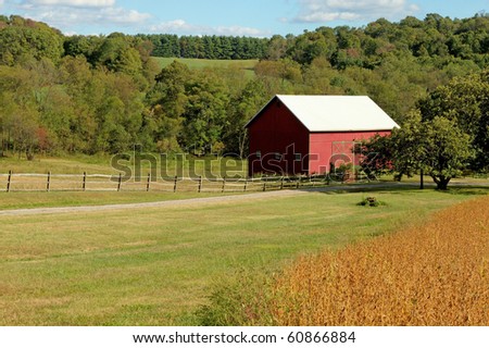 Red Barn In an Early fall Scene