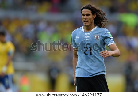 BELO HORIZONTE JUNE 26 Edinson CAVANI during game between Brazil vs Uruguay during Confederation Cup in the stadium of the Mineirao on june 26 2013 in Belo Horizonte Brazil BELO HORIZONTE JUNE 26 Edinson CAVANI during game between Brazil vs Uruguay during Confederation Cup in the stadium of the Mineirao on june 26 2013 in Belo Horizonte Brazil