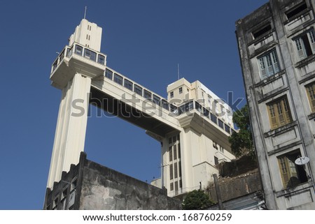 SALVADOR, BRAZIL, DECEMBER 04: Lacerda Elevator is the first urban elevator of the world. In 8 of December of 1873, when it was inaugurated, was highest of the world, close to 63m on December 04, 2013
