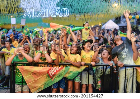 RIO DE JANEIRO, BRAZIL - JUNE 24, 2014: People celebrate at the Alzirao, the \