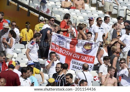 BELO HORIZONTE, BRAZIL - June 24, 2014: Fans of England during the World Cup Group D game between Costa Rica and England at Estadio Mineirao