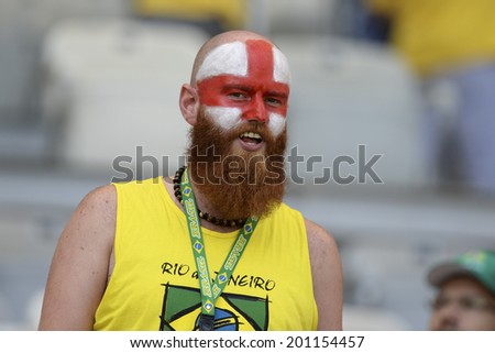 BELO HORIZONTE, BRAZIL - June 24, 2014: England fan during the World Cup Group D game between Costa Rica and England at Estadio Mineirao