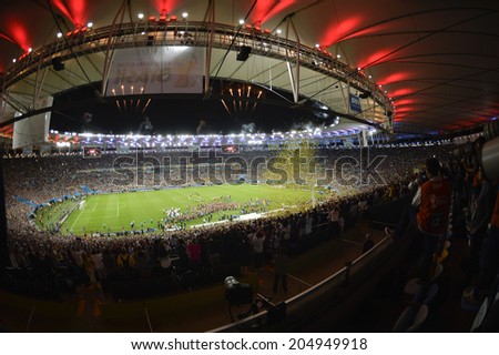RIO DE JANEIRO, BRAZIL - July 13, 2014: General view the stadium at the 2014 World Cup Final game between Argentina and Germany at Maracana Stadium.