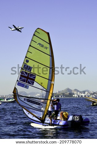 RIO DE JANEIRO, RJ-BRAZIL - AUGUST 07: Dorian Van, Piotr Myszka, class RS:X Men during International Sailing Regatta 2014, test event for the Olympic Games 2016, on august 07, 2014 in Rio de Janeiro