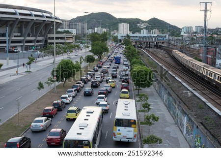Rio de Janeiro-Brazil, 10 February 2015- traffic in Radial Oeste Avenue, one of the main access to Maracana Stadium in Rio de Janeiro