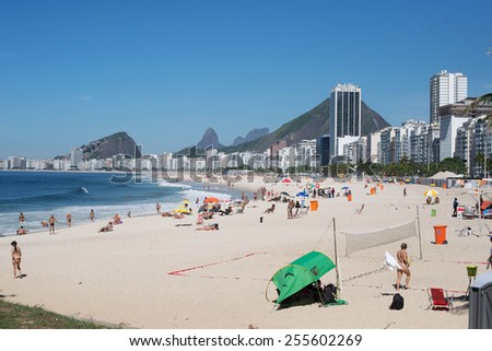 RIO DE JANEIRO, BRAZIL - FEBRUARY 24, 2015: Movement in Copacabana during a summer day of week in Copacabana beach.