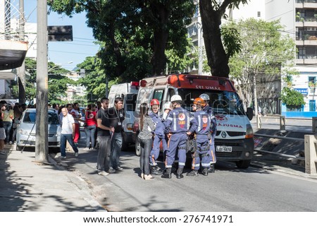 RIO DE JANEIRO, RJ - BRAZIL may, 10, 2015 - Simulation of car accident with several kinds of victims in the street of the city, to test the quality of medical care