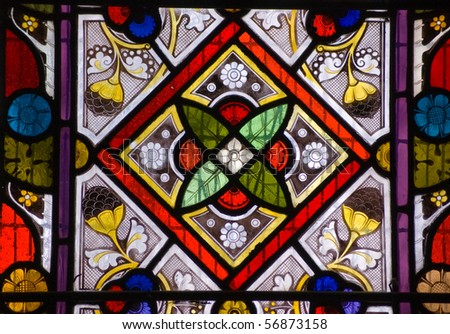 Stained glass window - geometric pattern A Victorian stained glass window with a geometric pattern.  On public display for over 100 years.