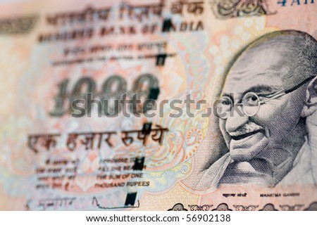 Gandhi banknote from India A one thousand rupee banknote from India with the focus on the face of Mahatma Gandhi.