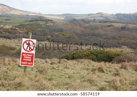 Military firing range Warning sign at the military firing range at Tyneham in Dorset.