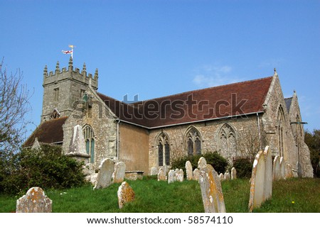 All Saints parish church, Godshill, Isle of Wight.  Legend has it that the church was meant to be built on a lower location, but every night, the stones would move magically to the top of the hill.