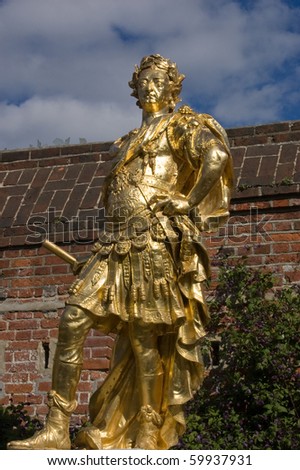 King George III Golden Statue A golden statue of King George III dressed as a Roman Emperor.  On public display in Portsmouth, Hampshire.