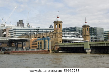 Cannon Street Railway Station, London The twin towers of Cannon Street Railway station on the banks of the River Thames in the City of London.
