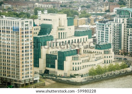 Secret Service Headquarters, London Headquarters of MI6, the UK's Secret Service.  Banks of the River Thames in Lambeth, Central London.