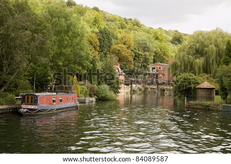 View along the River Thames at Marsh Lock, Henley-On-Thames, Oxfordshire.