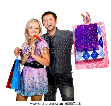 The young man and the woman with purchases