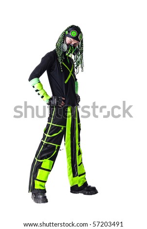 Goth guy with the green dreadlocks. isolated on white