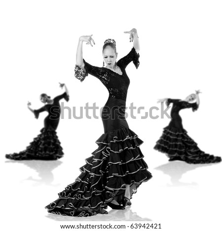 Portrait of young beautiful flamenco dancer. Isolated over white background