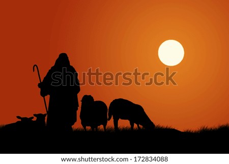 Silhouette Of Shepherd And Sheep