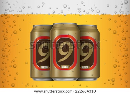 beer cans isolated on yellow bubbles background