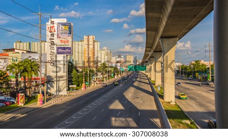 Nonthaburi, Thailand - August 17: Traffic Flow at Rattanathibet Road., in Nonthaburi Thailand.