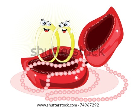 stock vector Wedding rings in red boxcartoon vector