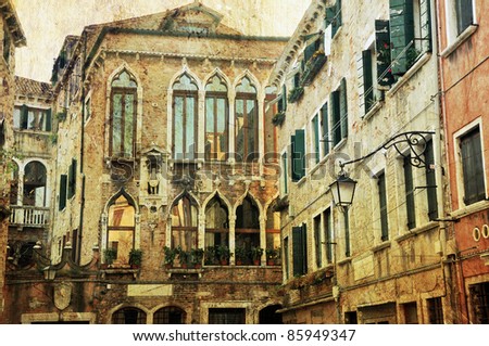 Typical example of unique Venetian architecture. Retro photo style.