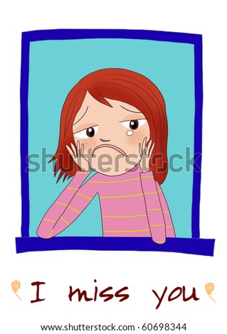stock photo : A sad cartoon girl thinking somebody