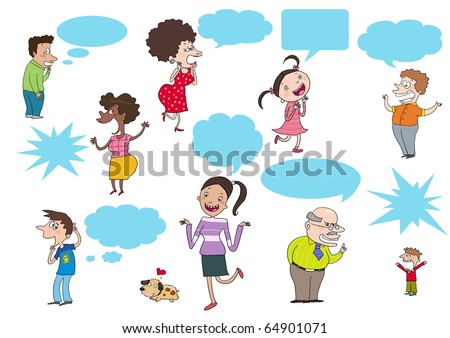 cartoon images of people talking. stock photo : Cartoon people of various races talking and thinking