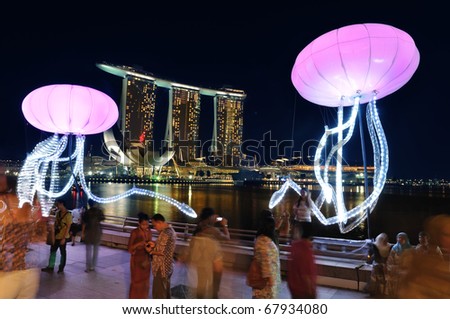 SINGAPORE - OCTOBER 30: Asia's First Sustainable Light Art Festival at Marina Bay October 30, 2010 in Singapore.