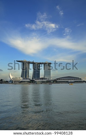 SINGAPORE -MARCH 31: The Marina Bay Sands complex .Singapore. Marina Bay Sands is an integrated resort and the world\'s most expensive casino property on March 31,2012 in Singapore