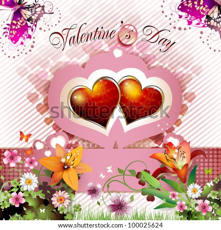 Valentine\'s day card with lily and butterflies