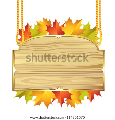 Wood banner with autumn colorful leaves