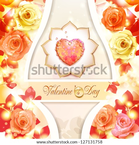Valentine\'s day card with hearts and roses