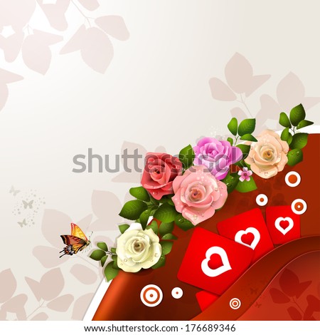 Valentine\'s day card with flowers and hearts