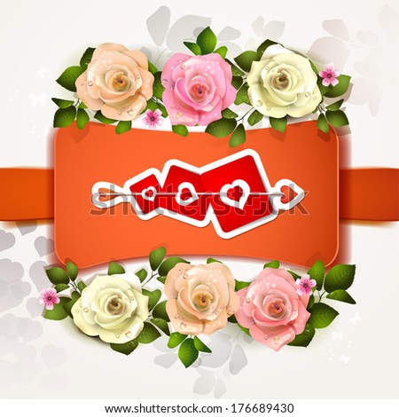 Valentine\'s day card with roses and hearts