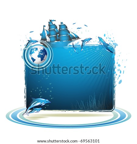 Background Images Of Dolphins. stock vector : Blue Earth ackground with dolphins and ship,