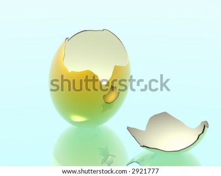 The broken egg. A birth of a new life. 3D rendering.