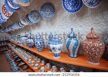 Ceramic art at pottery shop. Turkey