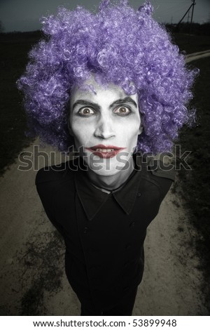 clowning makeup. with wig and clown makeup.