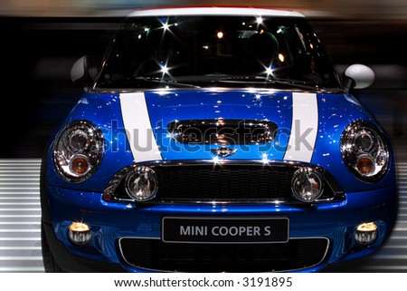 stock photo : Blue Mini Cooper