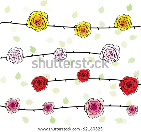 stock vector : yellow red pink and white roses vector