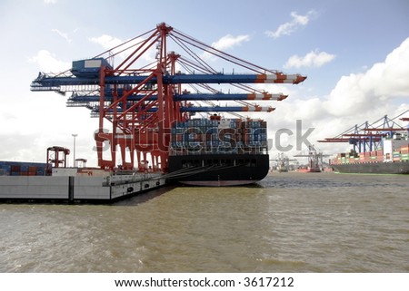 Container Terminal in the port of Hamburg. It is the central hub for trade with Eastern and Northern Europe. As a container port, Hamburg takes second place in Europe and seventh place in the world.