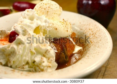 Warm apple dumpling with ice cream