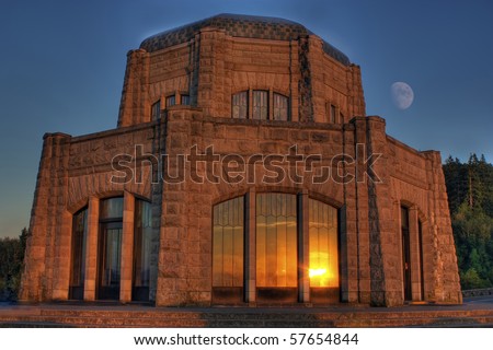 HDR of Vista House with the moon Photo shopped  in the background