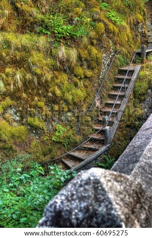 stairs leading to Onita gorge trail in the columbia river gorge on the oregon side of the river