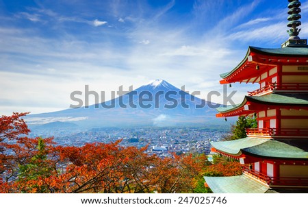 Mt. Fuji with Chureito Pagoda in autumn, Fujiyoshida, Japan