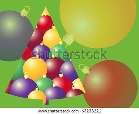 raster round ornaments in Christmas tree shape on green
