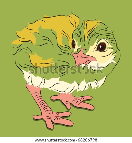 Chick in linear style on green background profile
